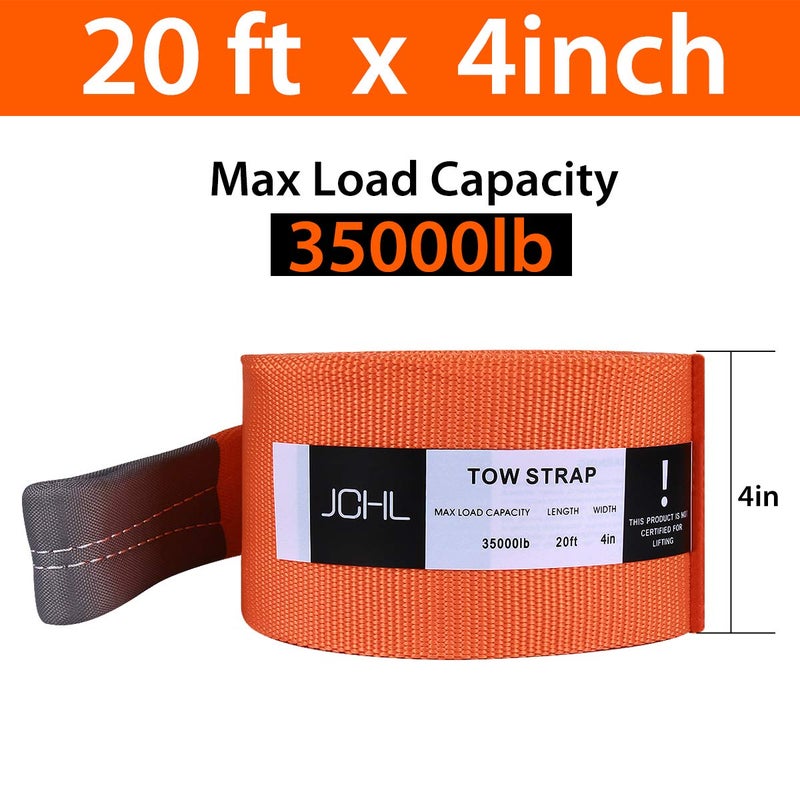 JCHL Recovery Tow Strap Heavy Duty Draw String 4" x20ft 35000LBS (18TON) Rated Capacity Off Road Towing Rope Reinforced Loops Storage Bag Emergency Tow - Image 3